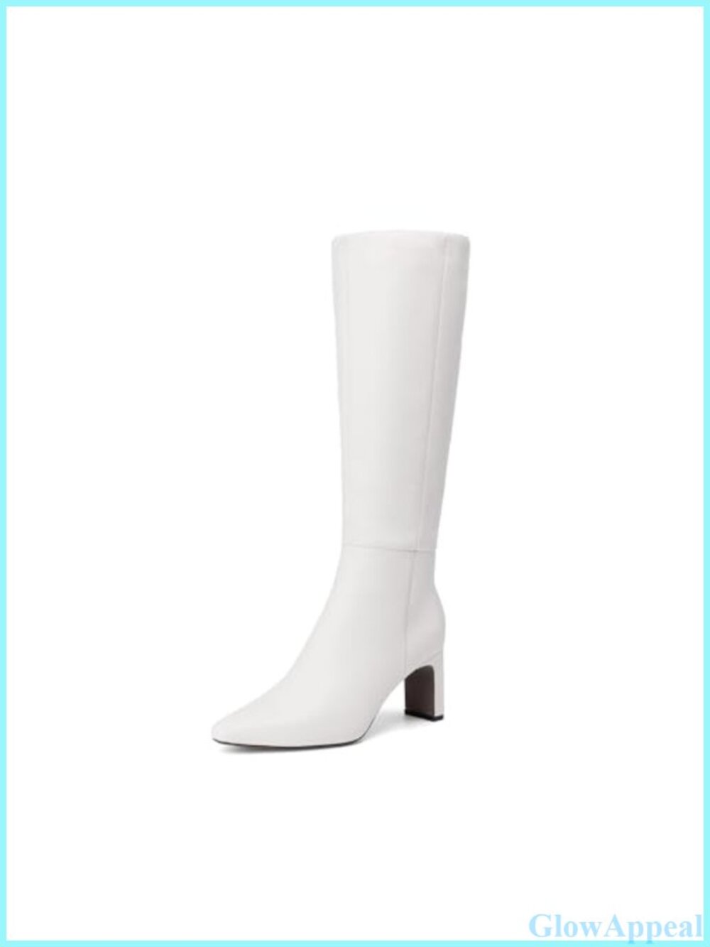 Knee High Chunky Block Heel Faux Leather Boots Square Toe Stretch